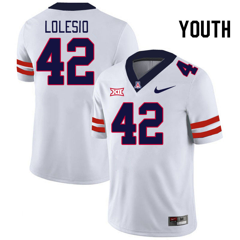 Youth #42 Dominic Lolesio Arizona Wildcats Big 12 Conference College Football Jerseys Stitched-White